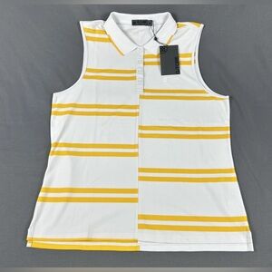 G/FORE G4 Womens Golf Shirt Polo Offset Stripe Sleeveless XL White Yellow
